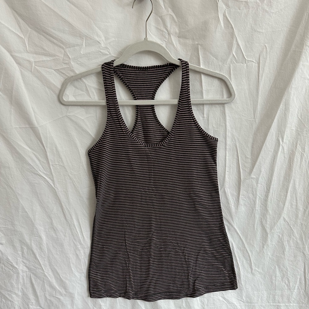 Lululemon Cool Racer Back Hyper Stripe Mauvelous Heathered Black- Size 8